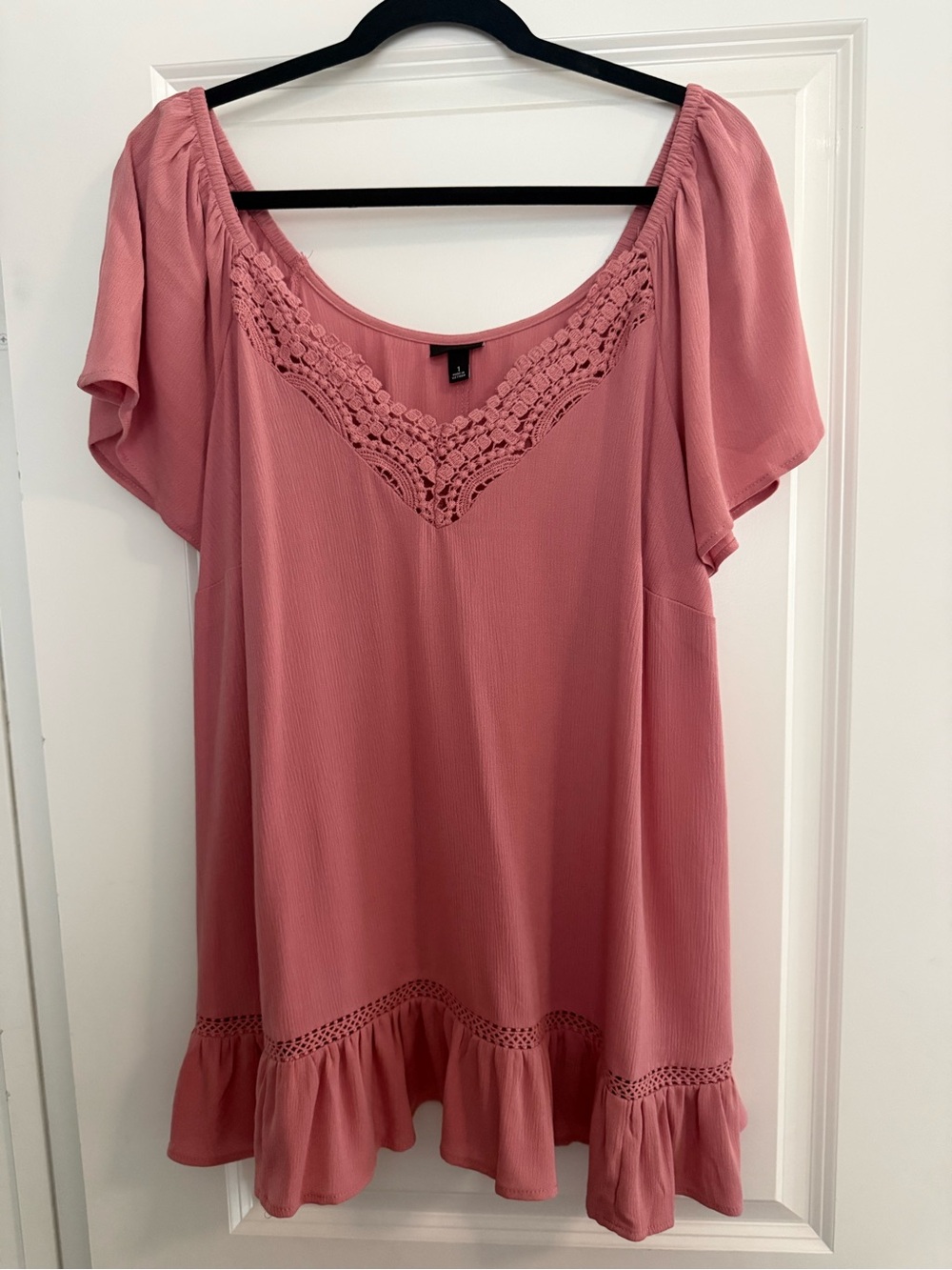 Torrid Crinkle Gauze Flutter Sleeve Tunic in Dusty Rose Sz 1